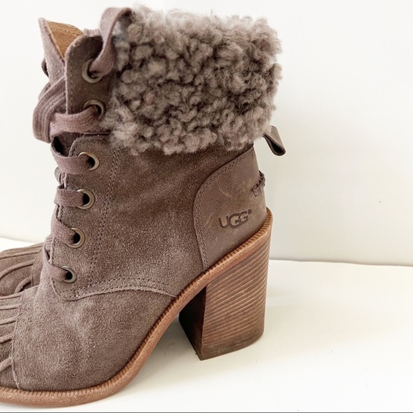 UGG Jaxon Suede Shearling Heeled Boots - Picture 4 of 14
